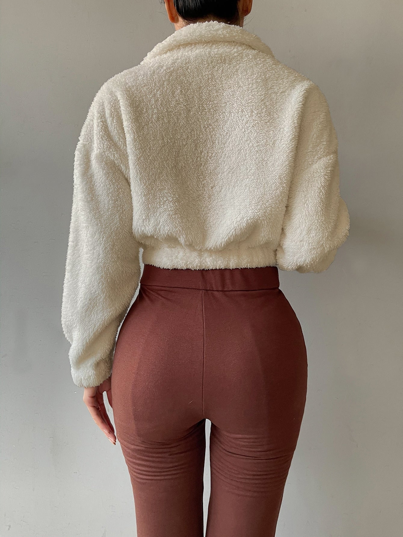 Half Zip Drop Shoulder Teddy Sweatshirt
