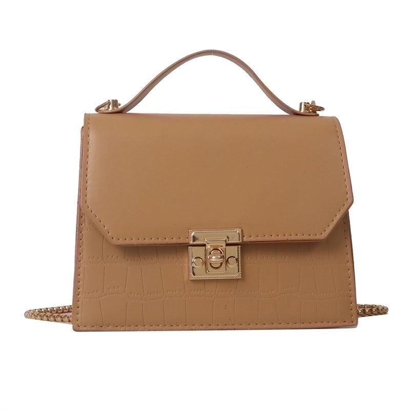 Women's Medium Pu Leather Solid Color Streetwear Square Lock Clasp Shoulder Bag Crossbody Bag Chain Bag