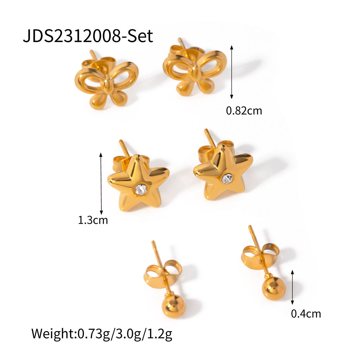Jie Ding Three Pairs Of Stainless Steel Zircon Earrings Niche Pearl Earrings Titanium Steel Earrings