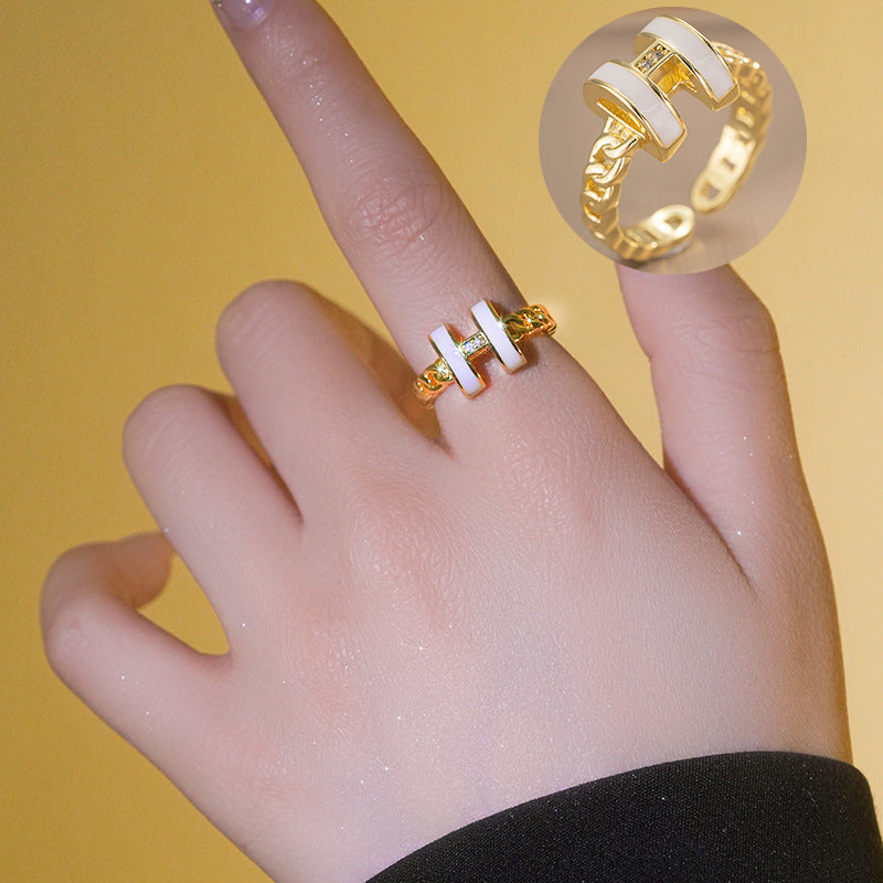 Sweet Fresh Personality Trend Black H Ring Hollow Bracelet