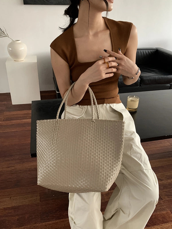 Women's Large PVC Solid Color Streetwear Square Open Handbag