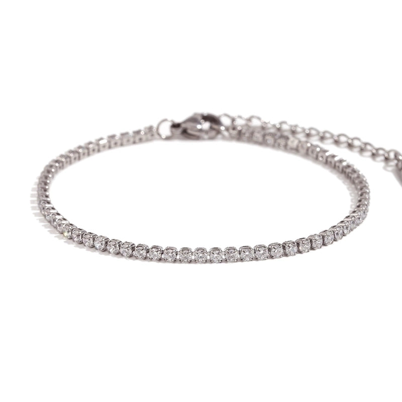 Basic Minimalist Classic Style Solid Color 304 Stainless Steel 18K Gold Plated Rhinestones Tennis Bracelet In Bulk