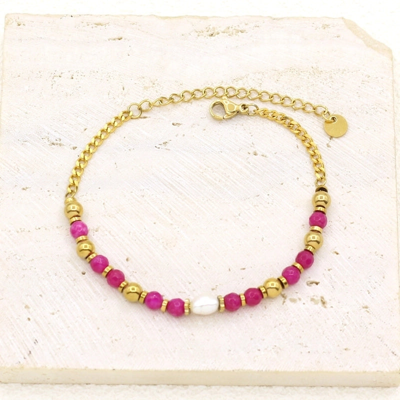 Sweet Flower 304 Stainless Steel Artificial Pearl Bracelets In Bulk