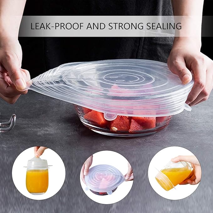 6 PACK REUSABLE DURABLE SILICONE LIDS