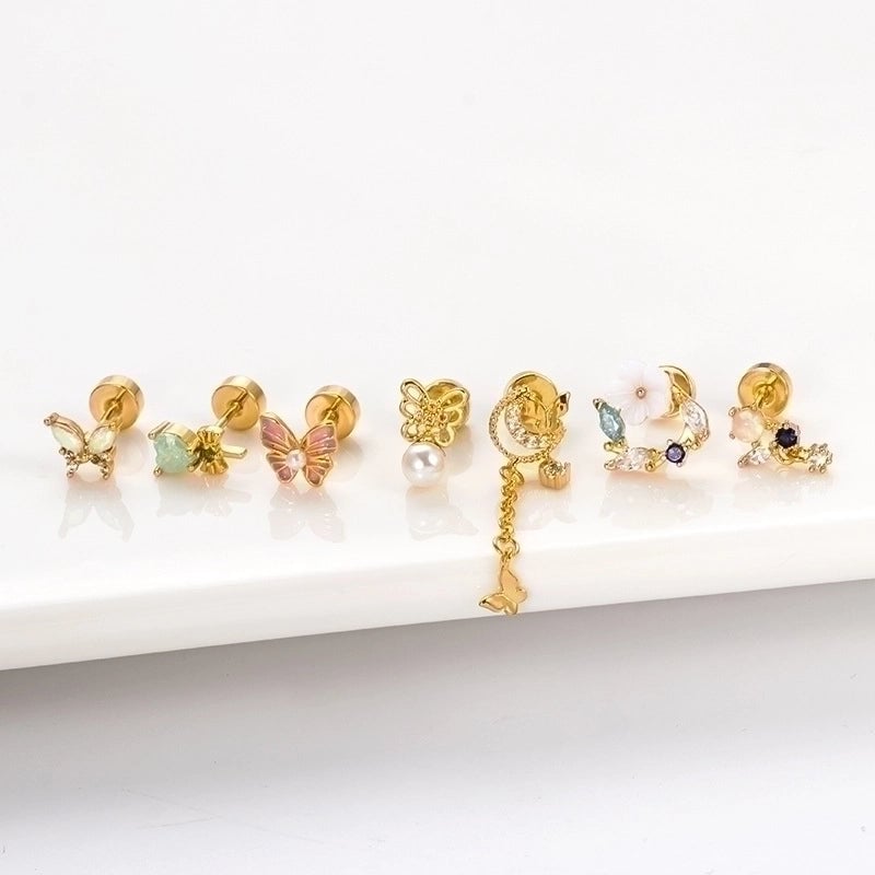 1 Piece Ear Cartilage Rings & Studs Hip-Hop Heart Shape Flower Butterfly 316L Stainless Steel  Copper Inlay Artificial Pearls Zircon