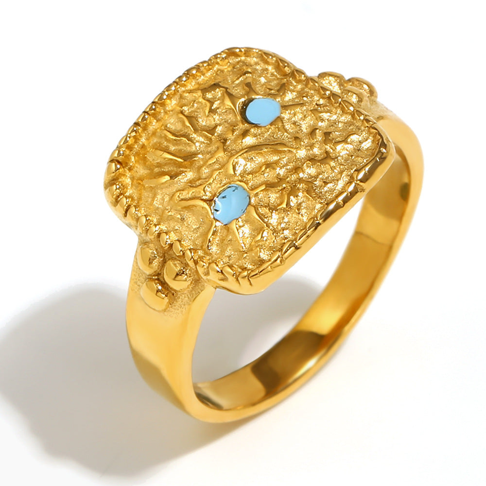 Fashionable Niche Personality Simple Hot Style Hand Jewelry Stainless Steel Plated 18K Gold Line Oil Drop Ring Female