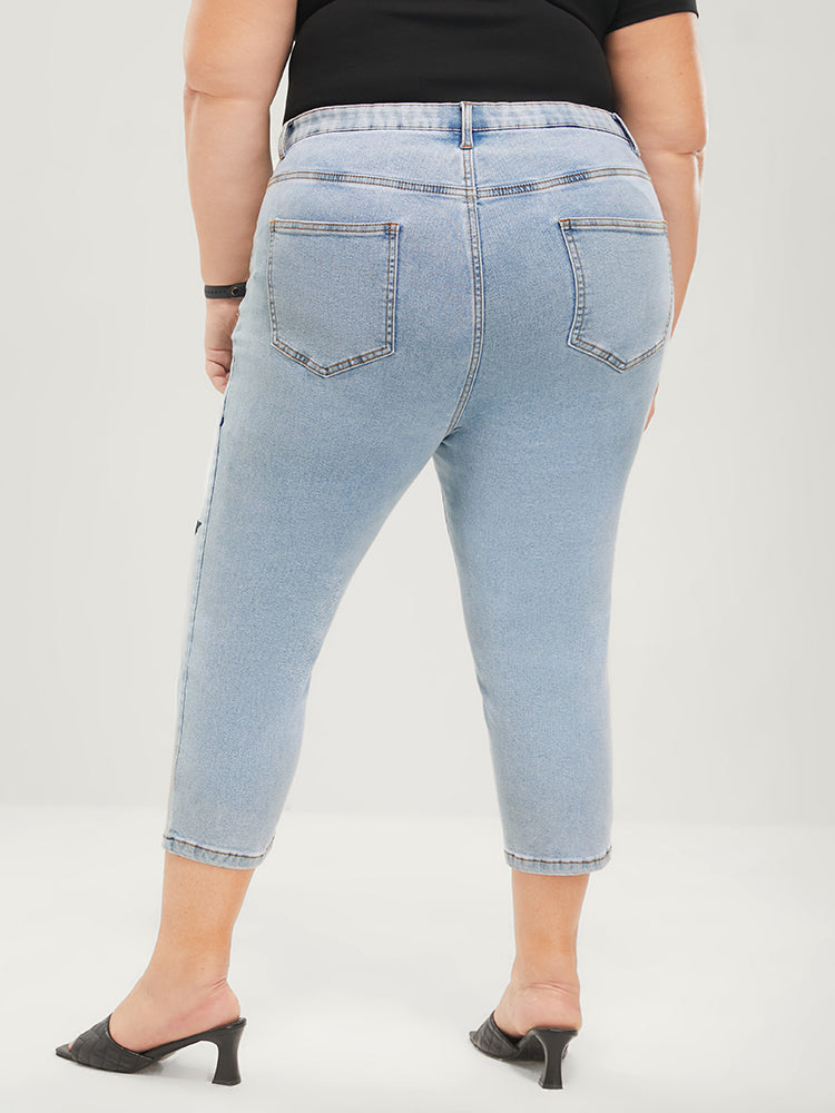 Skinny Very Stretchy Mid Rise Light Wash Cropped Jeans