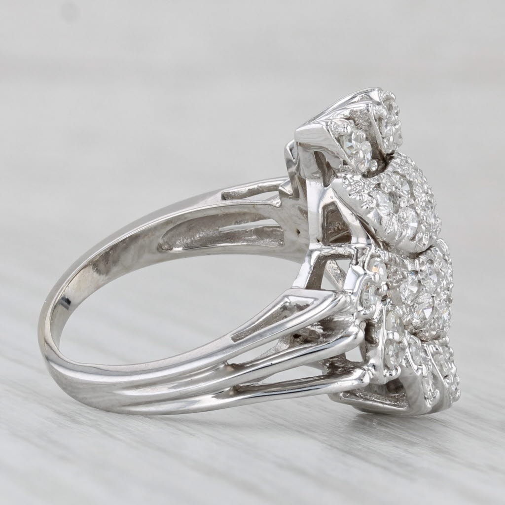 1.15ctw Pave Diamond Cluster Cocktail Ring 14k White Gold Size 7.75