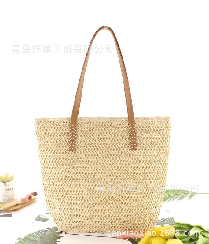 Woven One-color Straw Beach Bag