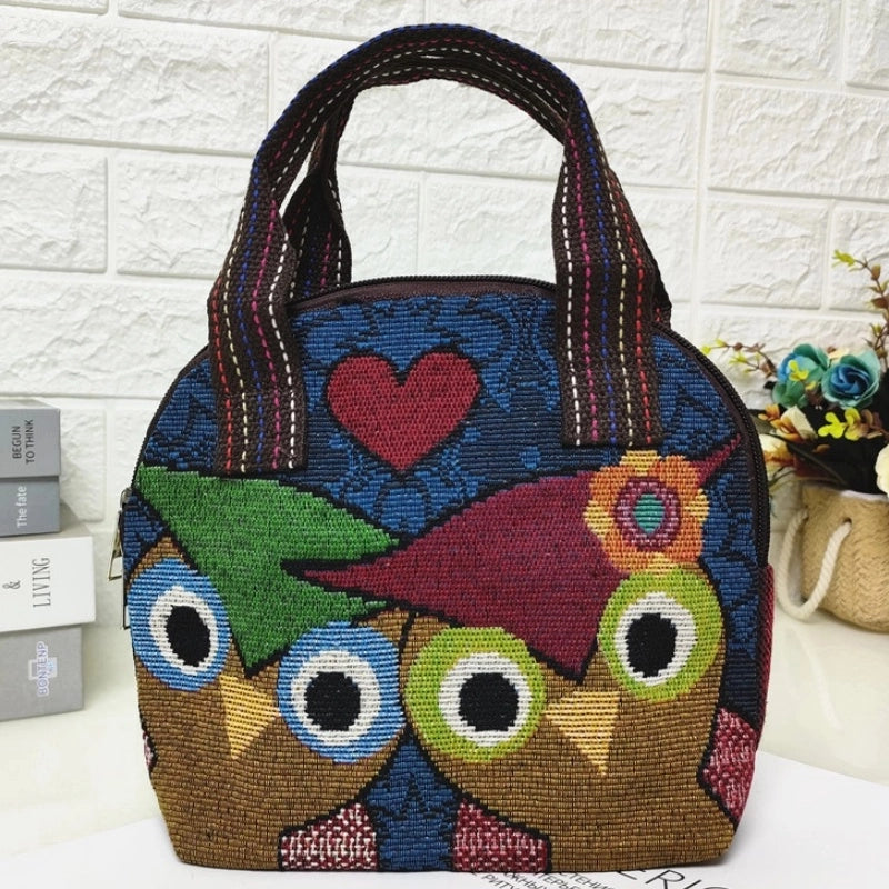 Women's Cotton And Linen Animal Cute Weave Shell Zipper Handbag