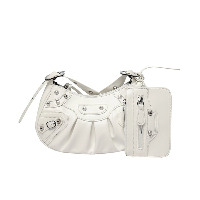 Women's Medium Summer Autumn Pu Leather Solid Color Fashion Rivet Dumpling Shape Zipper Bag Sets