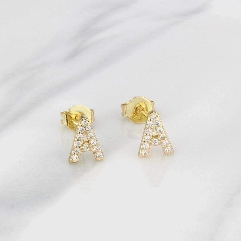 1 Pair Fashion Letter Inlay Copper Zircon Gold Plated Ear Studs