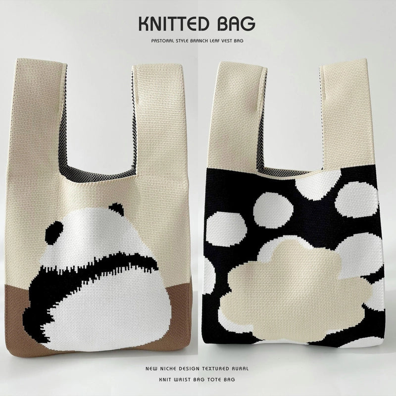 Women's Medium Knit Animal Cute Basic Open Handbag