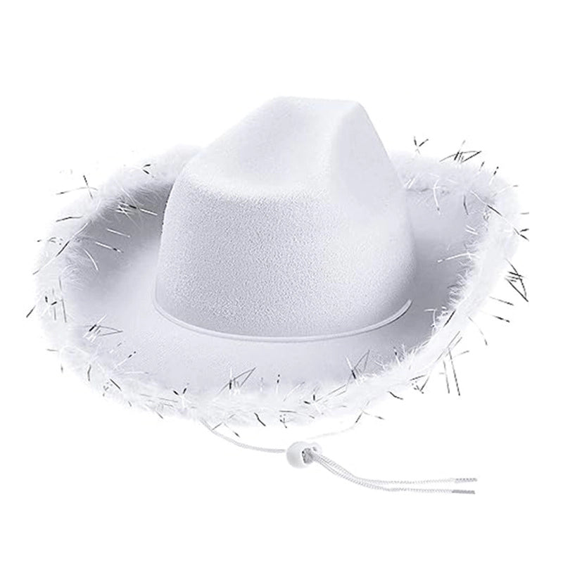 Spot Pink Fur Denim Hat Velvet Decorative Hat Pink Cowboy Hat Western Denim Felt Styling Hat