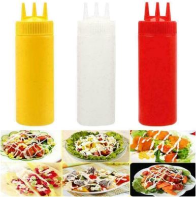 (Pack Of 2) 3 Nozzles Squeeze Bottles Plastic Squeeze Bottles For Condiment Sauce Dressings Ketchup Oils (400ml)