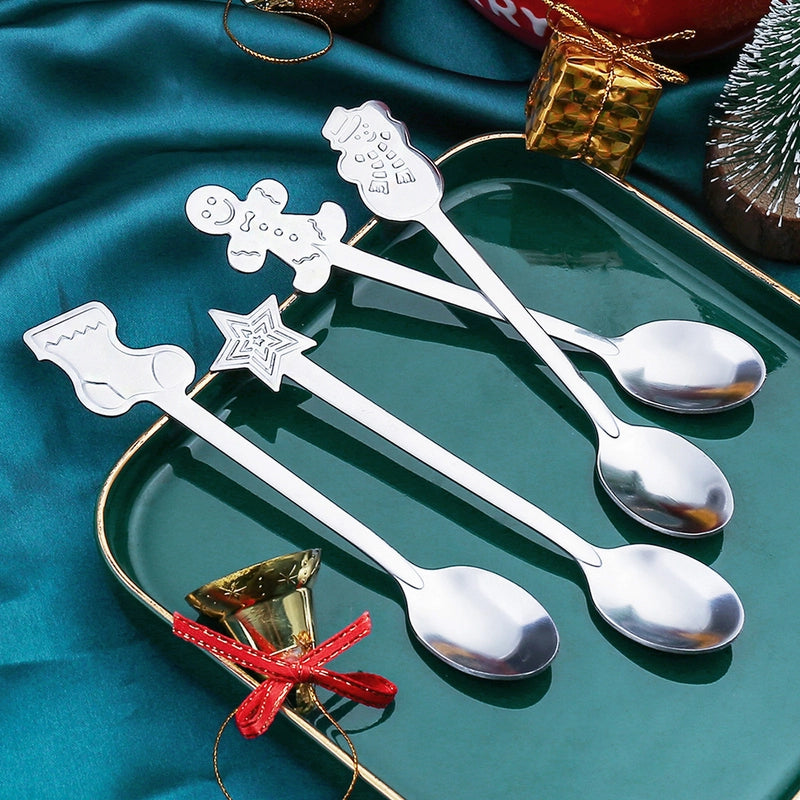 Christmas Cute Christmas Socks Gingerbread Snowman 410 Stainless Steel Spoon 1 Piece 1 Set