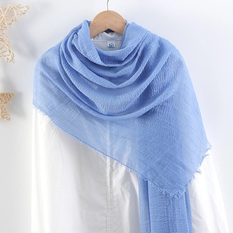 Hot Selling Solid Color Pleated Cotton And Linen Scarf Women's Bag Headscarf Crumpled Hair Fringe Bubble Scarf Women's Scarf Cover Head