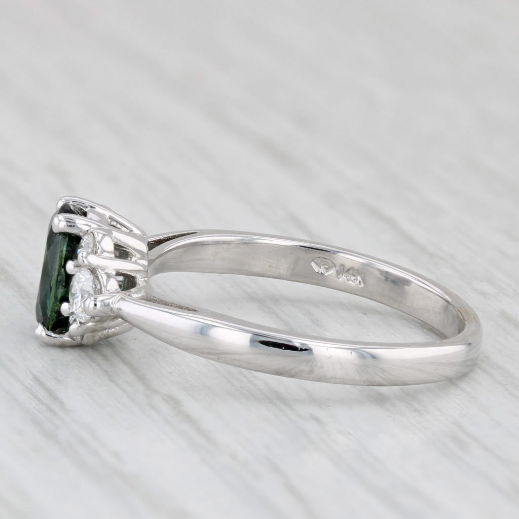 1.20ctw Oval Teal Sapphire Diamond Ring 14k White Gold Size 6