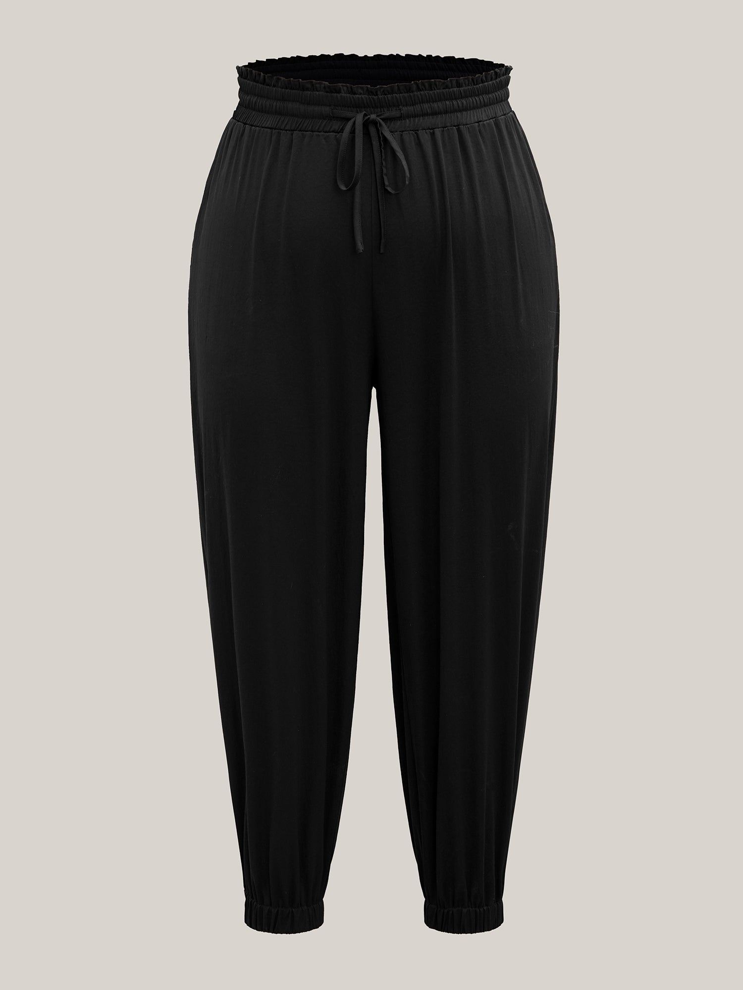Ruffled Waist Drawstring Tapered Pants