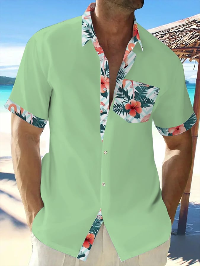 Men's Hawaiian Floral Print Pocket Shirt