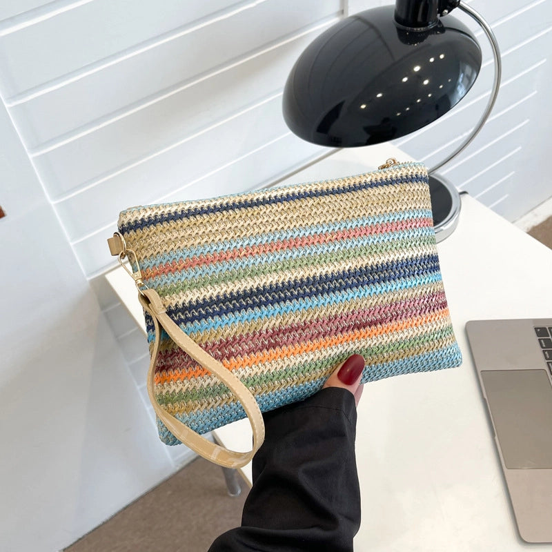 Straw Color Block Weave Square Evening Bags