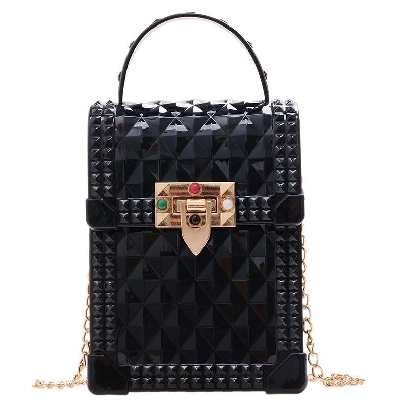 Women's Mini Silica Gel Lingge Fashion Square Lock Clasp Crossbody Bag