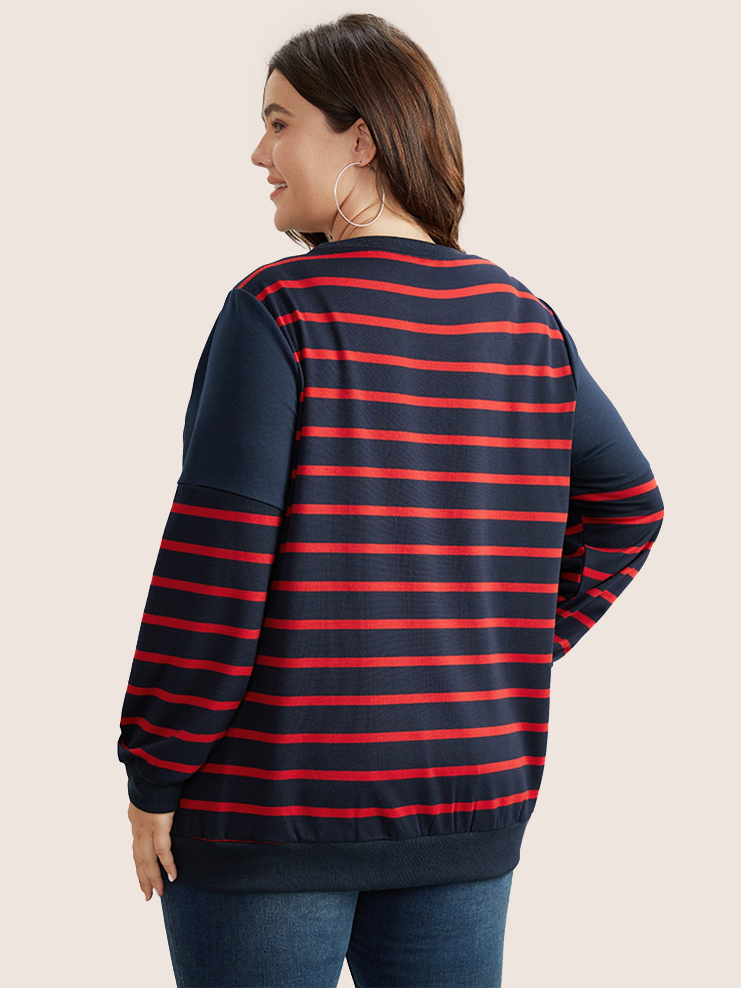 Striped Patchwork Button Detail Sweatshirt