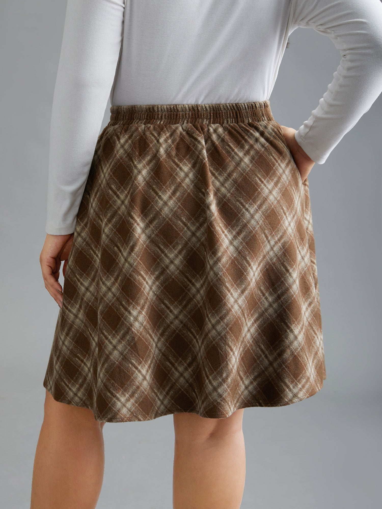 Plaid Pattern Elastic Waist A-line Mini Skirt