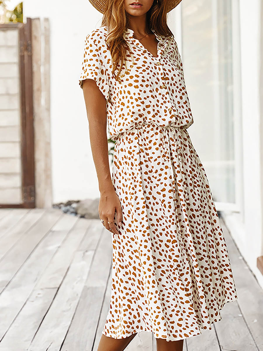 Polka Dot Short-Sleeve Dress(7 colors)