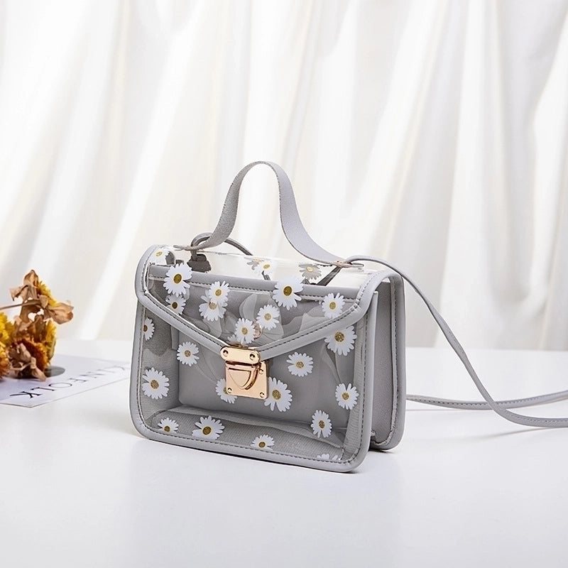 Women's Large All Seasons Tpu Pu Leather Daisy Vintage Style Square Lock Clasp Shoulder Bag