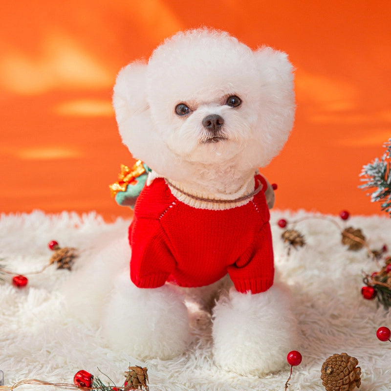 Cute Core Spun Yarn Christmas Color Block Pet Clothing