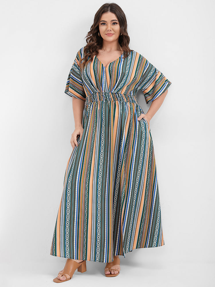 Bandana Split Dolman Sleeve Pocket Maxi Dress