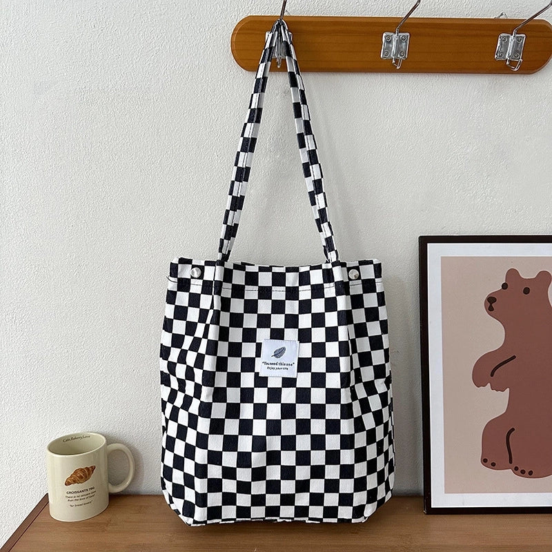 Women's Large Corduroy Smile Face Streetwear Square Magnetic Buckle Handbag