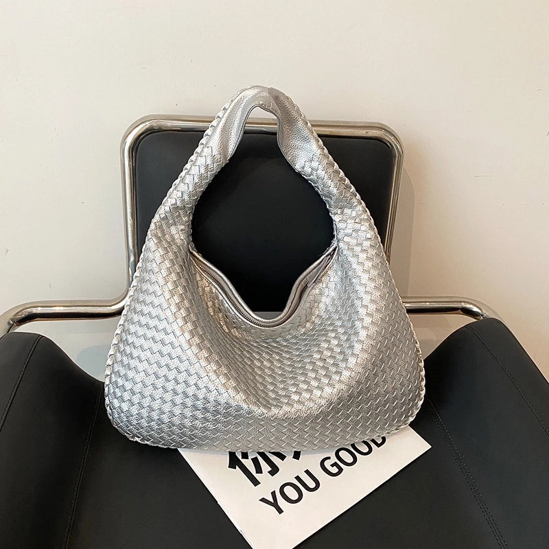 Women's Medium Pu Leather Solid Color Streetwear Weave Dumpling Shape Zipper Handbag