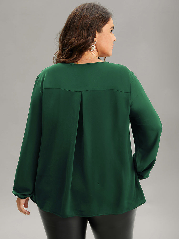 Sequin Tassel Trim Patchwork Lantern Sleeve Blouse