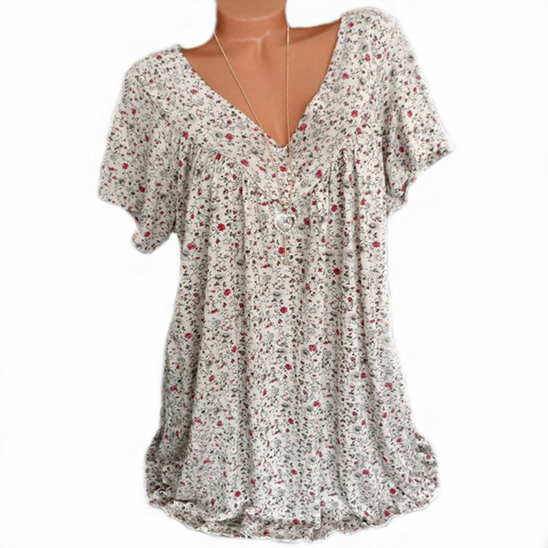 Icone™ Zomers T-shirt met V-hals. losse korte mouwen voor dames