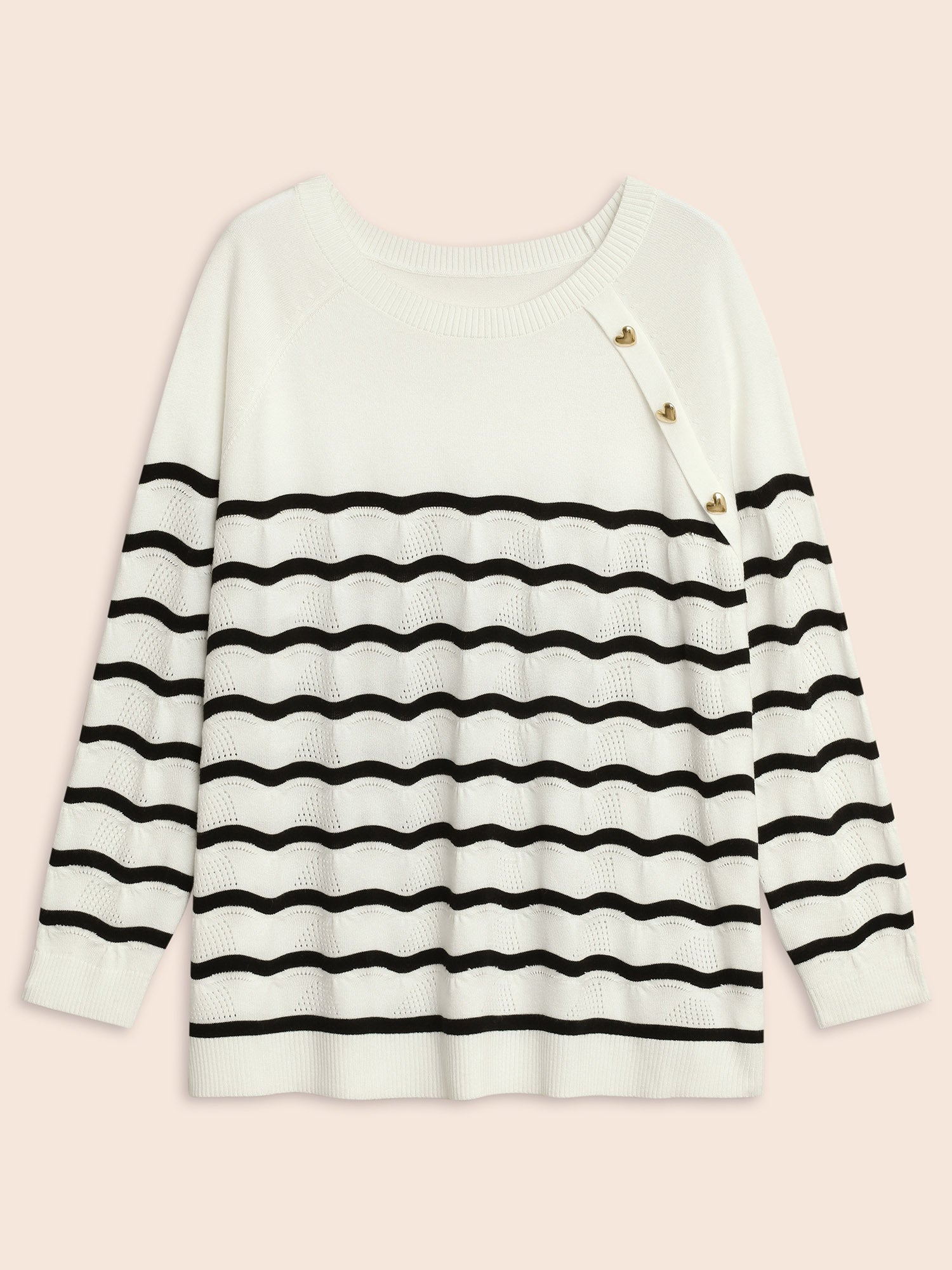 Striped Raglan Sleeve Button Detail Pullover