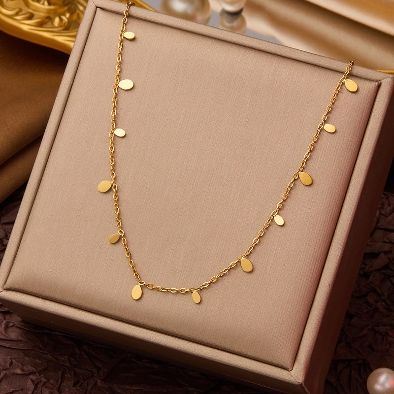 Elegant Minimalist Geometric Flower Bow Knot Titanium Steel Plating Pendant Necklace