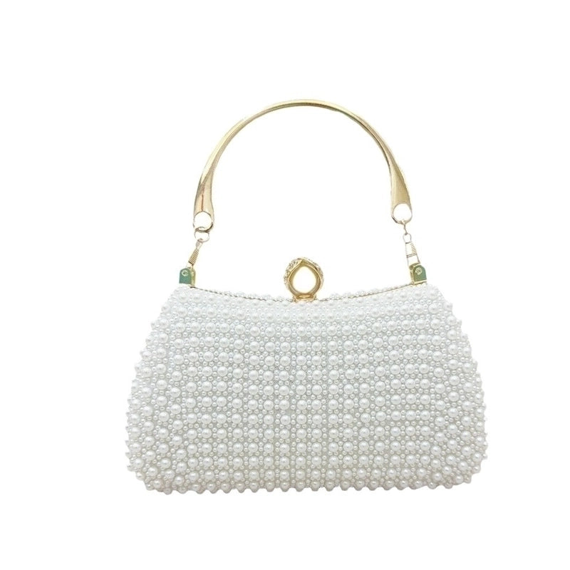 White Beige Black Polyester Solid Color Pearls Evening Bags