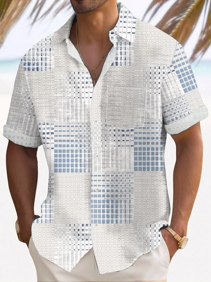 Men's Resort Art Print Short Sleeve Casual Shirt With Pockets