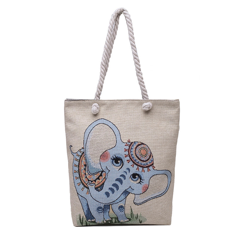 Women's Small Canvas Elephant Streetwear Square Zipper Square Bag