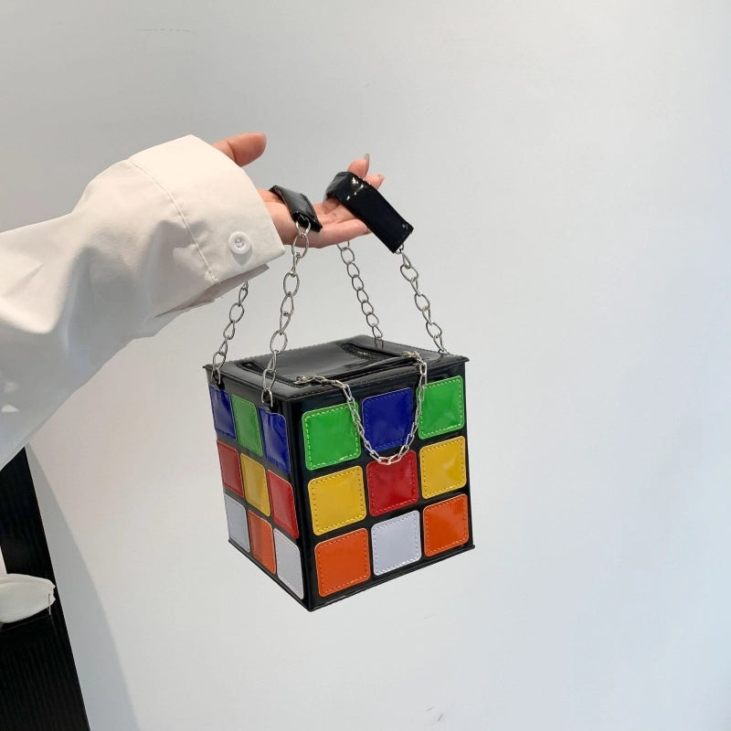 Unisex Pu Leather Rubik'S Cube Classic Style Square Zipper Square Bag