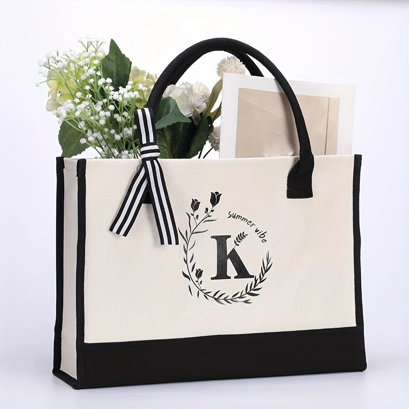 Women's Elegant Letter Flower Canvas Shopping Bags