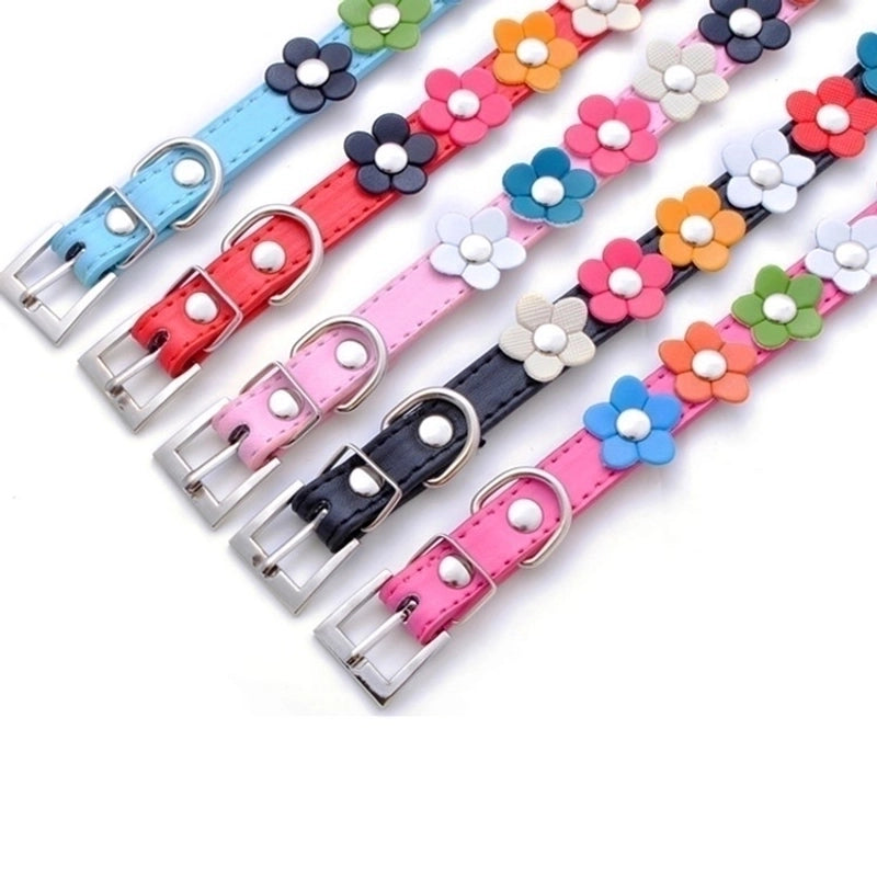 Pu Pet Collar Colorful Flowers Dog Traction Rope A Row Of Small Flower Dog Collar Pet Supplies Dog Leash Foreign Trade