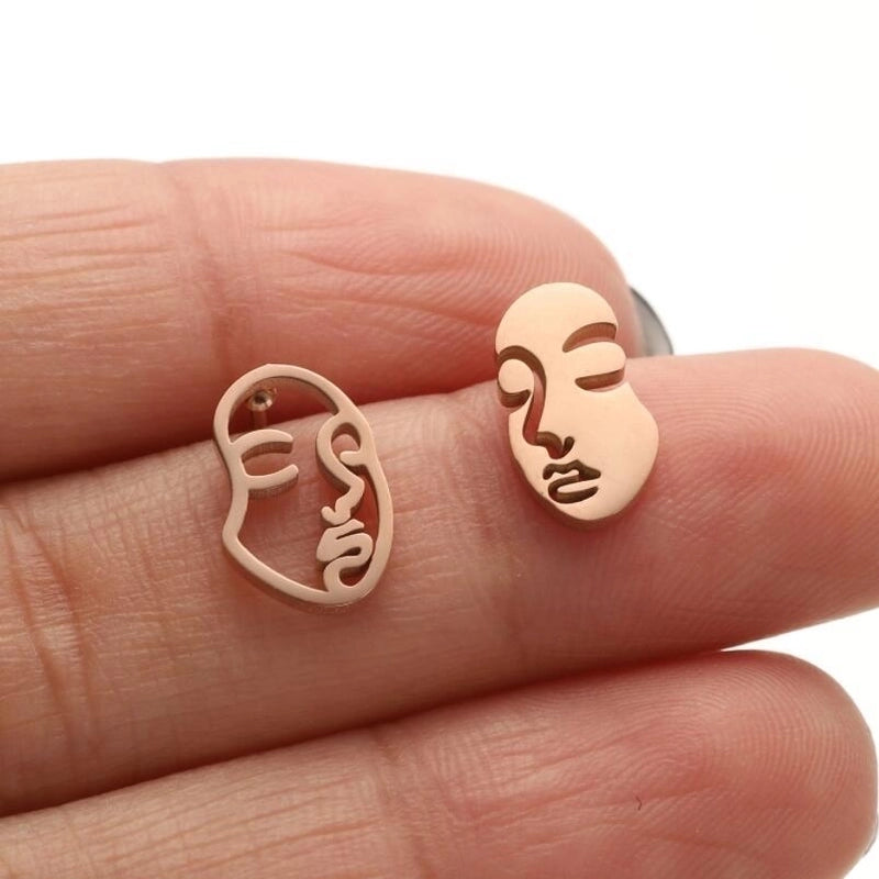 1 Pair Minimalist Human Face Asymmetrical Plating Hollow Out Stainless Steel Ear Studs
