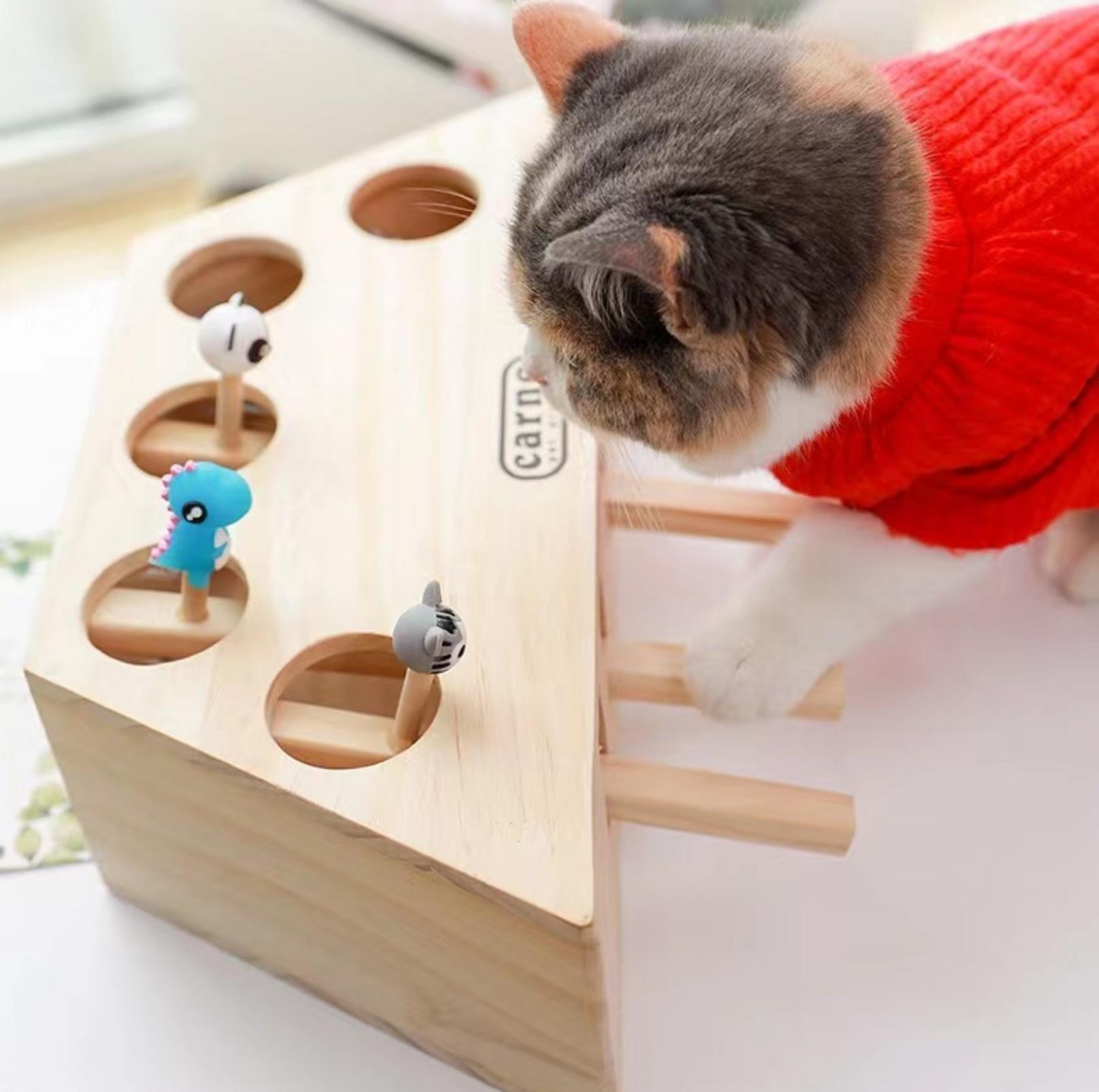 Wooden Whack-A-Mole Puzzle Cat Toys Box