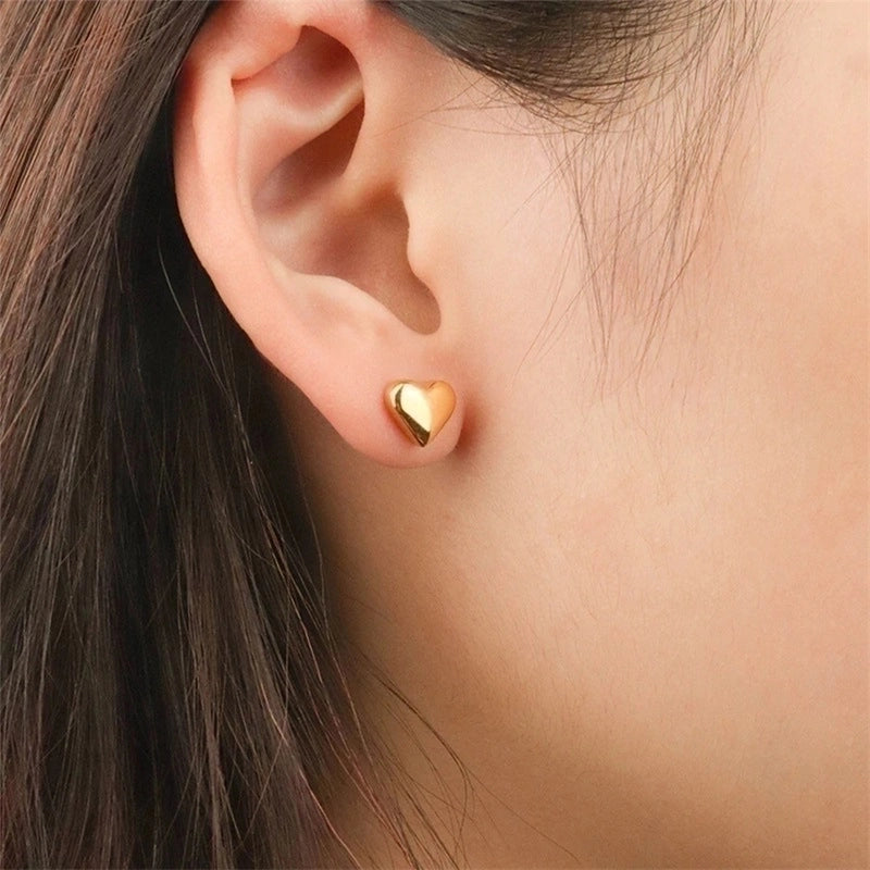 Minimalist Heart Shape Stainless Steel 14K Gold Plated Ear Studs