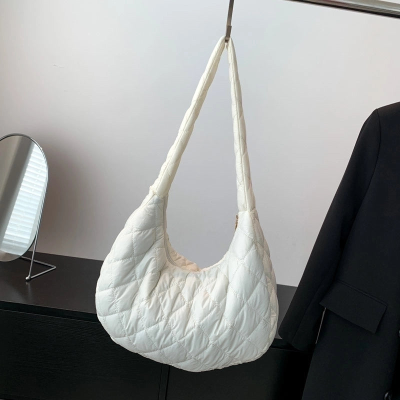 Women's Cotton Solid Color Basic Dumpling Shape Zipper Shoulder Bag Underarm Bag