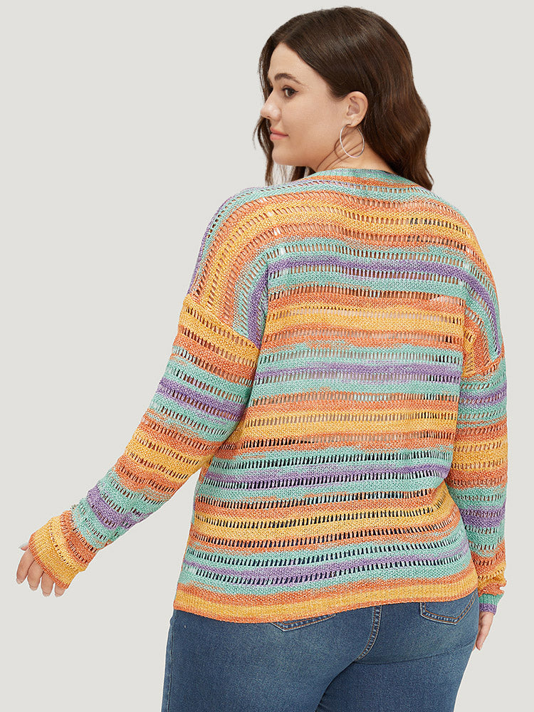 Contrast Striped Cut Out Ombre Pullover