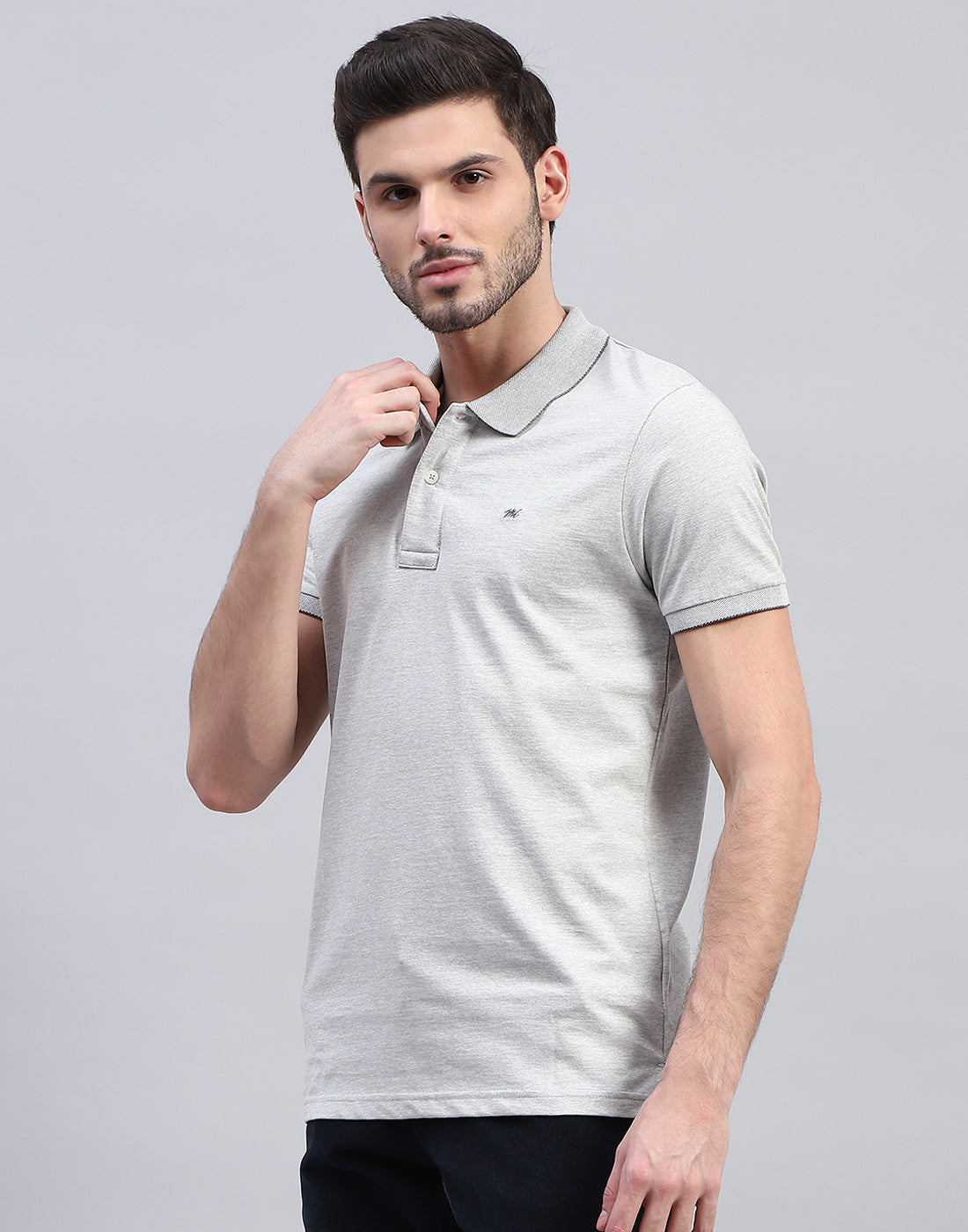 Men Grey Solid Polo Collar Half Sleeve T-Shirt